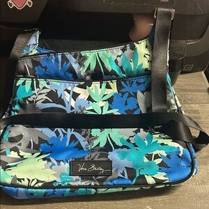Vera Bradley Blue and Green Floral Nylon Crossbody Bag Modern Style‎